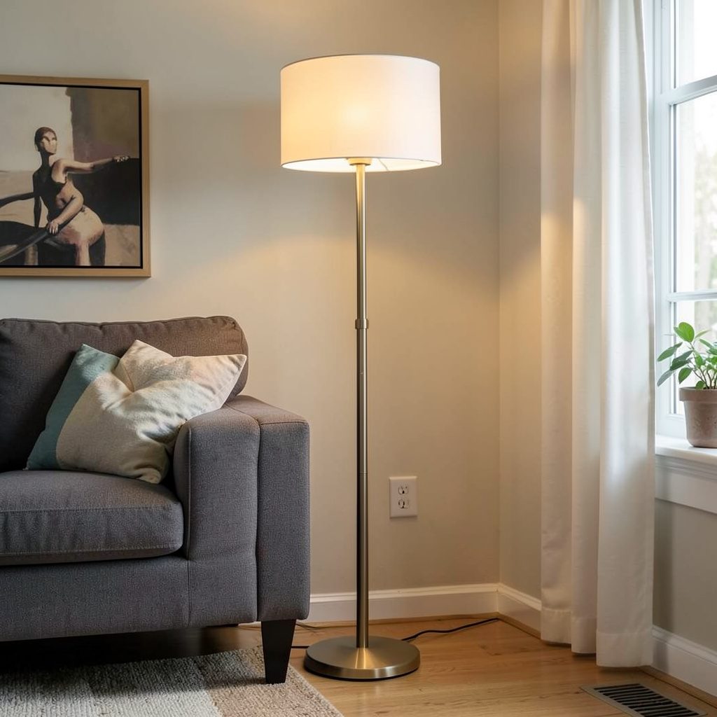 Craftsman-style ceiling fan with dark wood blades and simple geometric lines in a bungalow interior